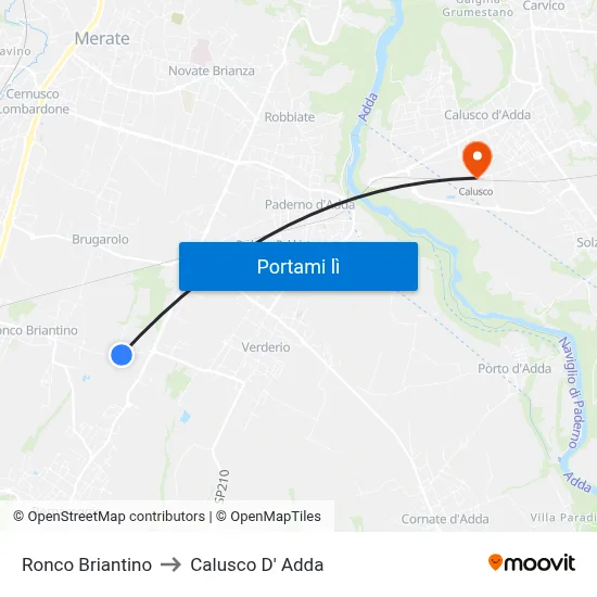 Ronco Briantino to Calusco D' Adda map