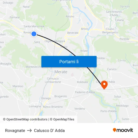 Rovagnate to Calusco D' Adda map