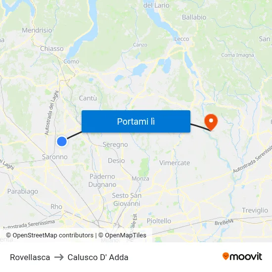 Rovellasca to Calusco D' Adda map