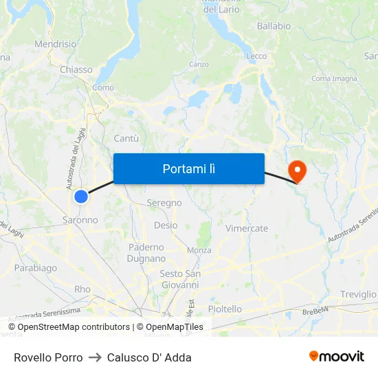 Rovello Porro to Calusco D' Adda map