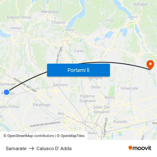 Samarate to Calusco D' Adda map