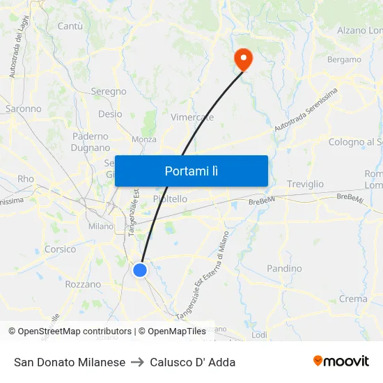 San Donato Milanese to Calusco D' Adda map
