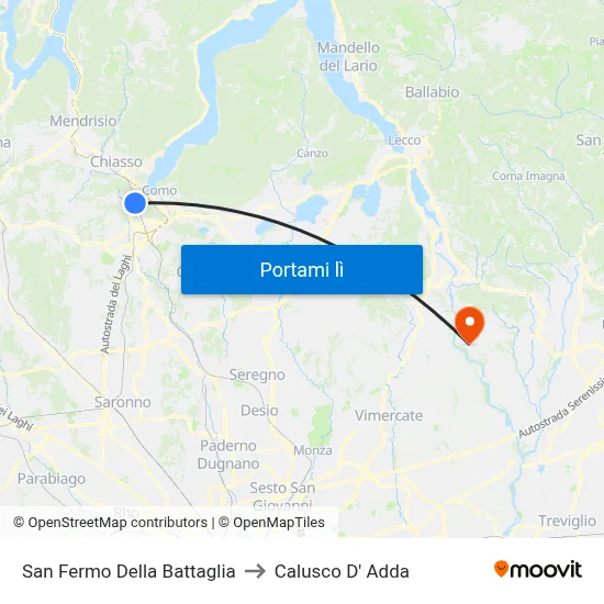 San Fermo Della Battaglia to Calusco D' Adda map