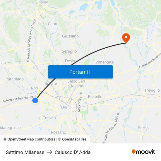 Settimo Milanese to Calusco D' Adda map