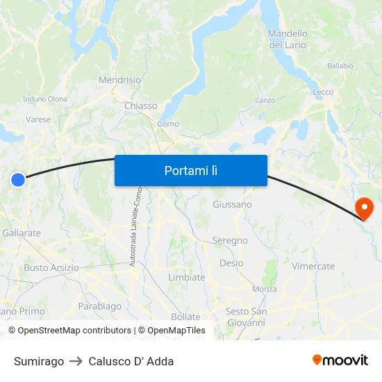 Sumirago to Calusco D' Adda map