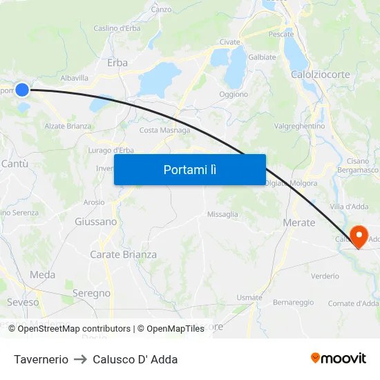 Tavernerio to Calusco D' Adda map