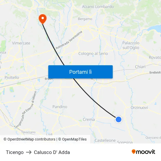 Ticengo to Calusco D' Adda map