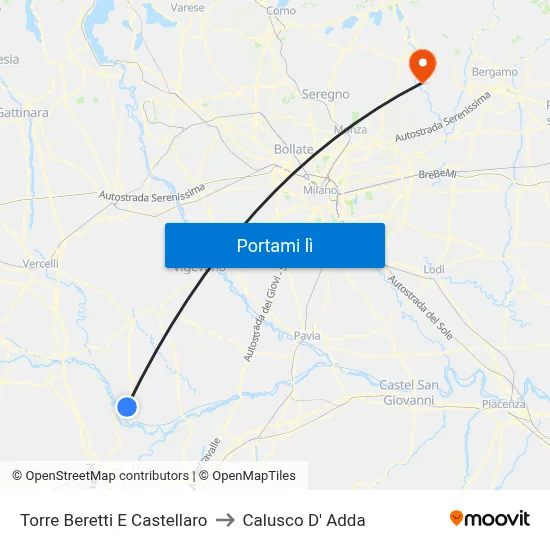 Torre Beretti E Castellaro to Calusco D' Adda map
