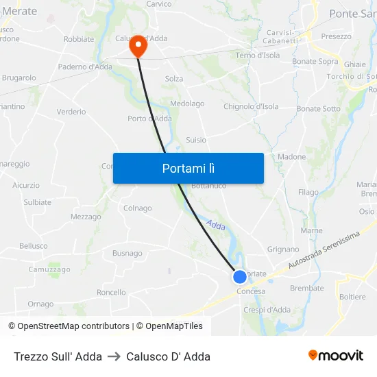 Trezzo Sull' Adda to Calusco D' Adda map