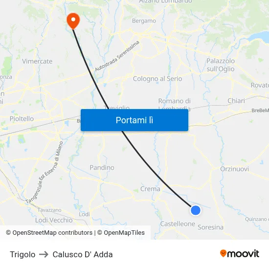 Trigolo to Calusco D' Adda map
