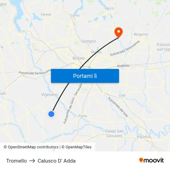 Tromello to Calusco D' Adda map