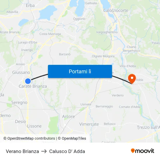 Verano Brianza to Calusco D' Adda map