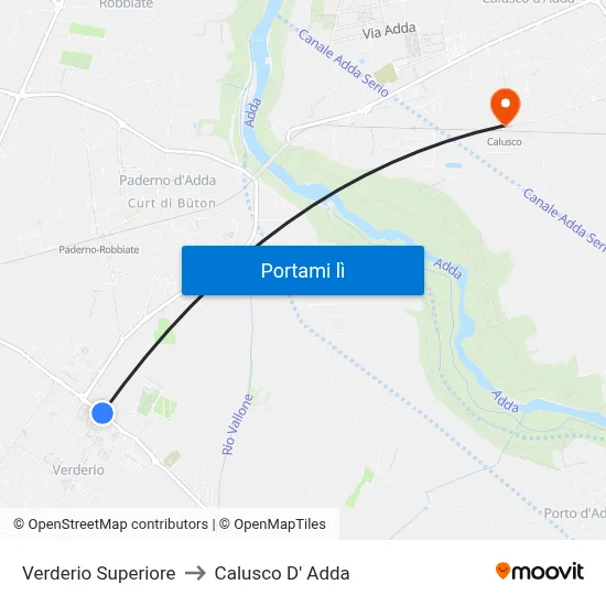 Verderio Superiore to Calusco D' Adda map
