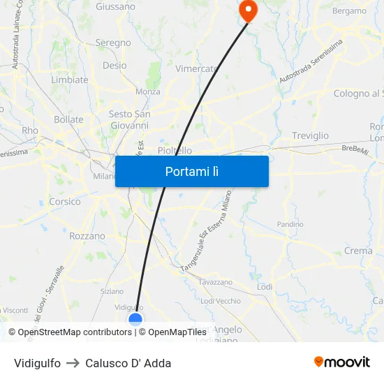 Vidigulfo to Calusco D' Adda map