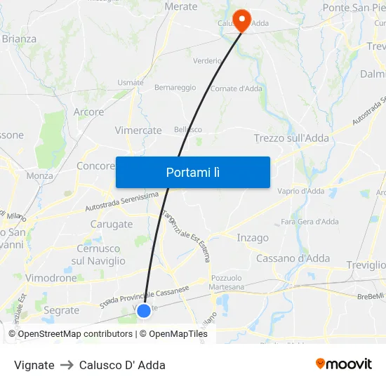 Vignate to Calusco D' Adda map