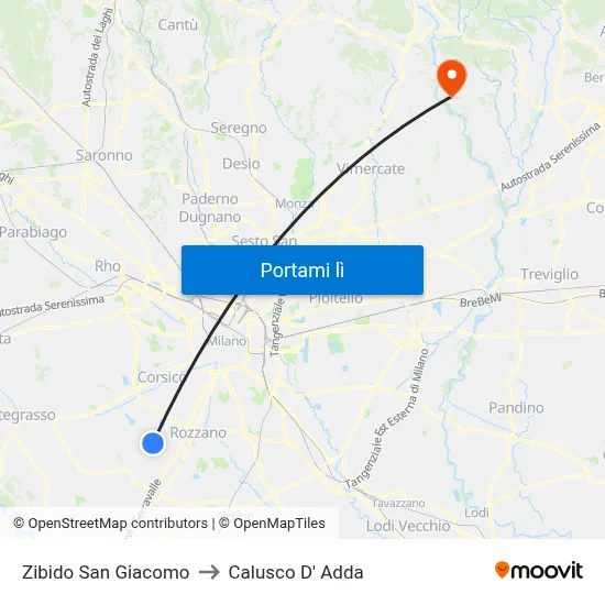 Zibido San Giacomo to Calusco D' Adda map