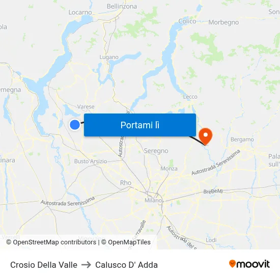 Crosio Della Valle to Calusco D' Adda map