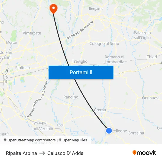 Ripalta Arpina to Calusco D' Adda map