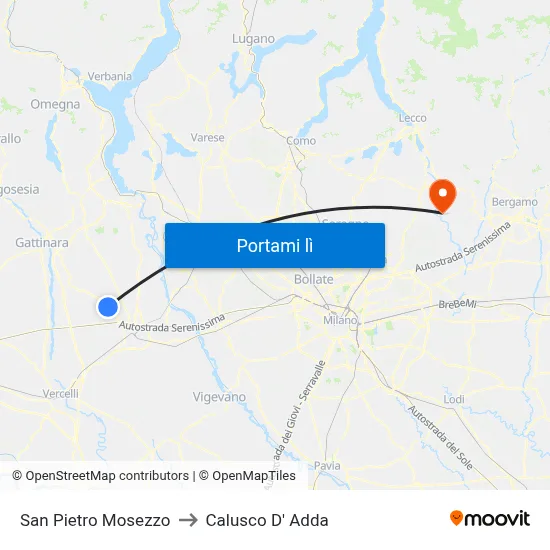 San Pietro Mosezzo to Calusco D' Adda map