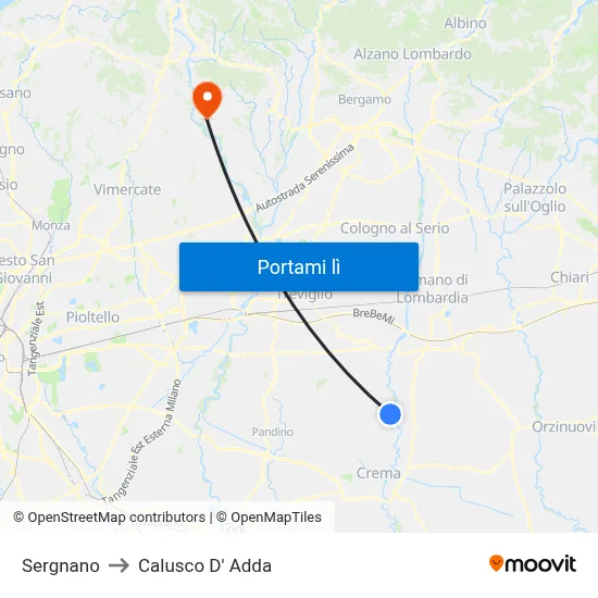 Sergnano to Calusco D' Adda map