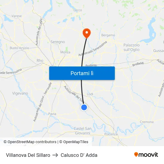Villanova Del Sillaro to Calusco D' Adda map