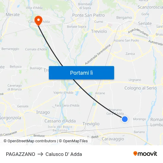 PAGAZZANO to Calusco D' Adda map
