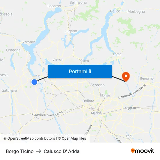 Borgo Ticino to Calusco D' Adda map