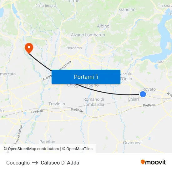 Coccaglio to Calusco D' Adda map