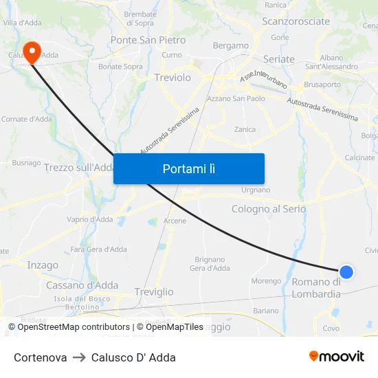 Cortenova to Calusco D' Adda map