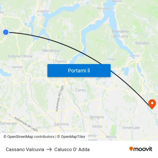 Cassano Valcuvia to Calusco D' Adda map