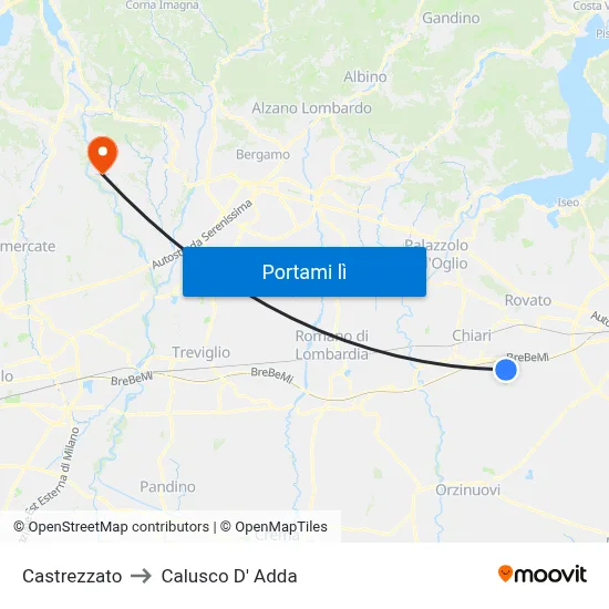 Castrezzato to Calusco D' Adda map