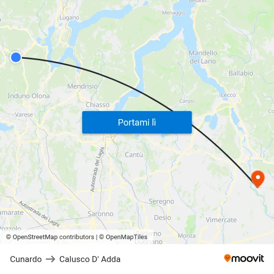 Cunardo to Calusco D' Adda map