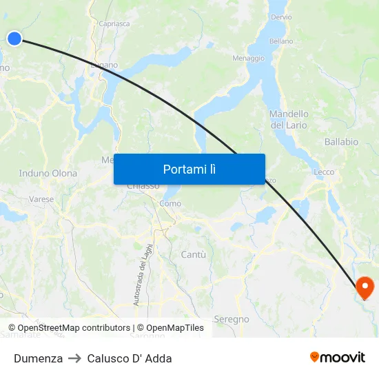 Dumenza to Calusco D' Adda map