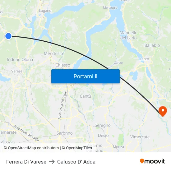 Ferrera Di Varese to Calusco D' Adda map