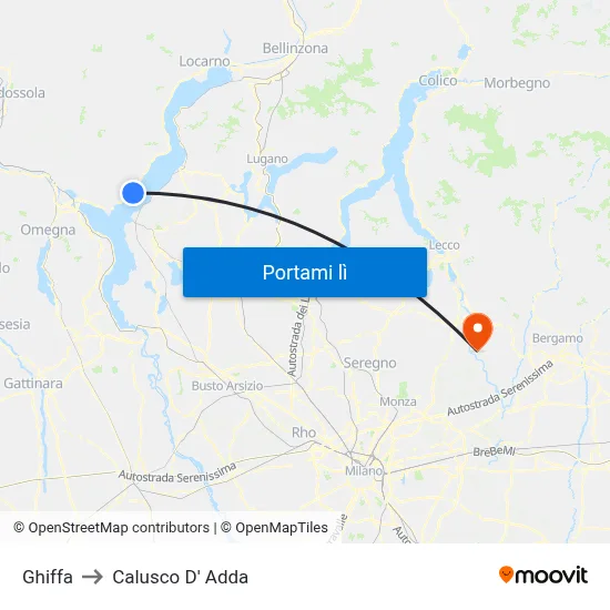 Ghiffa to Calusco D' Adda map