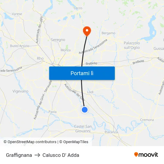 Graffignana to Calusco D' Adda map