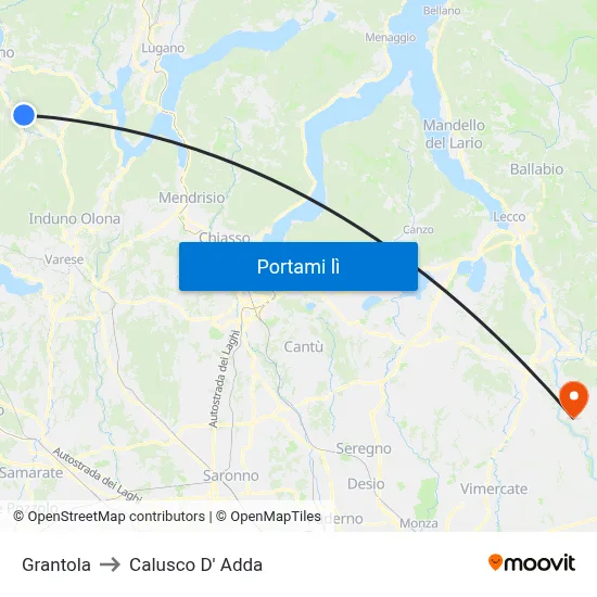 Grantola to Calusco D' Adda map