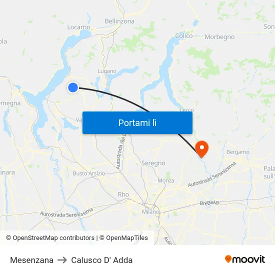 Mesenzana to Calusco D' Adda map
