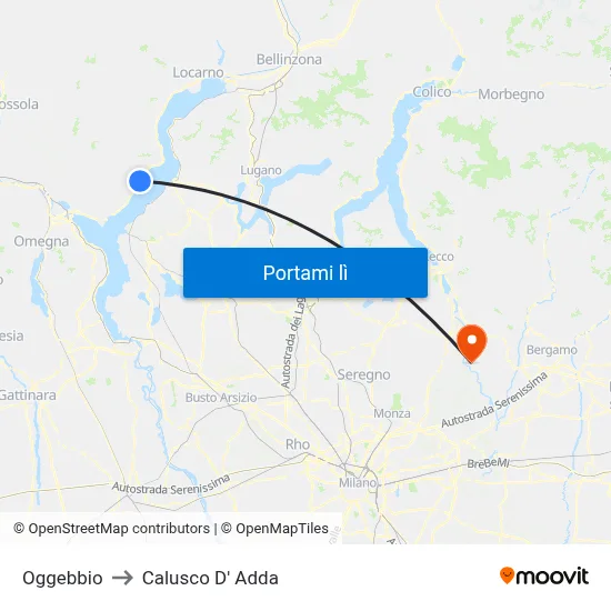 Oggebbio to Calusco D' Adda map