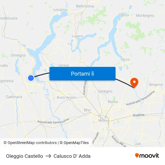 Oleggio Castello to Calusco D' Adda map