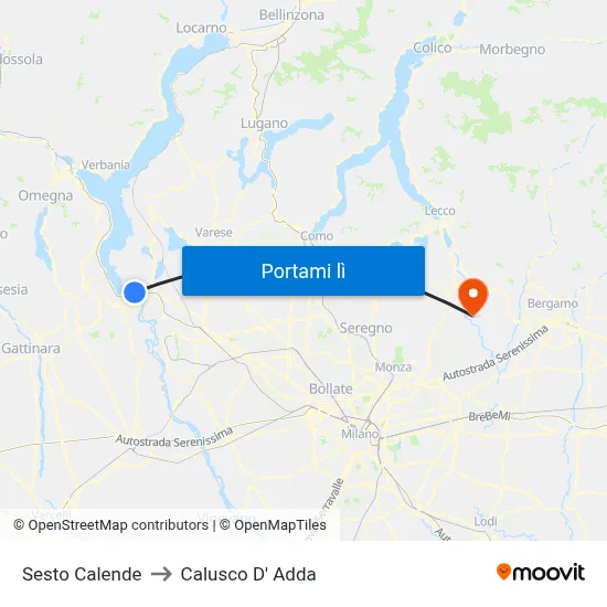 Sesto Calende to Calusco D' Adda map