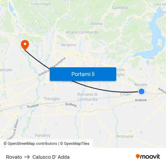 Rovato to Calusco D' Adda map