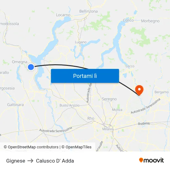 Gignese to Calusco D' Adda map