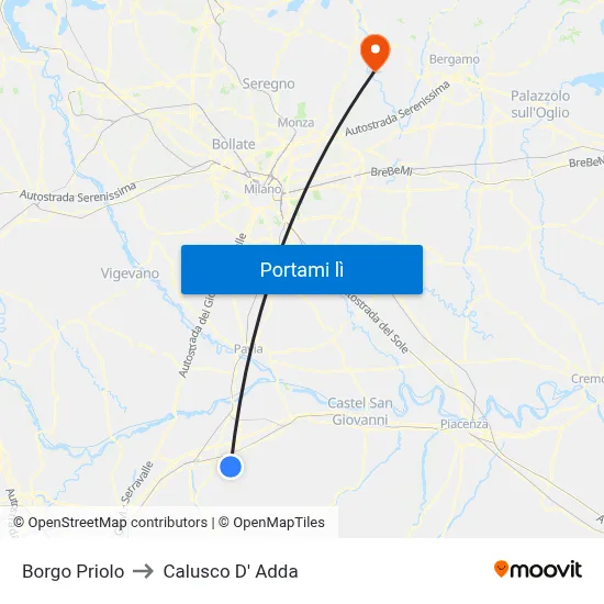 Borgo Priolo to Calusco D' Adda map