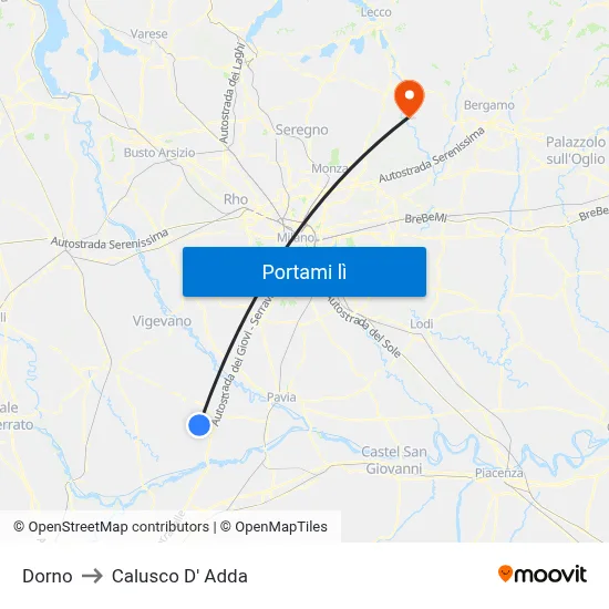 Dorno to Calusco D' Adda map