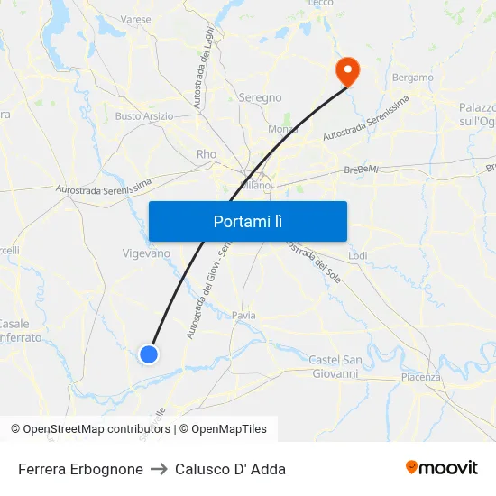 Ferrera Erbognone to Calusco D' Adda map