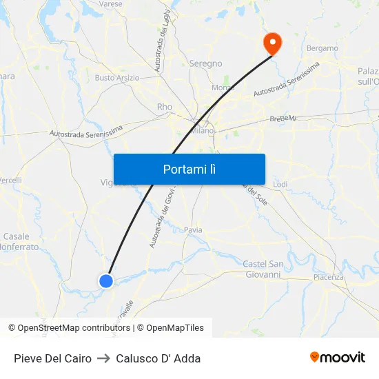 Pieve Del Cairo to Calusco D' Adda map