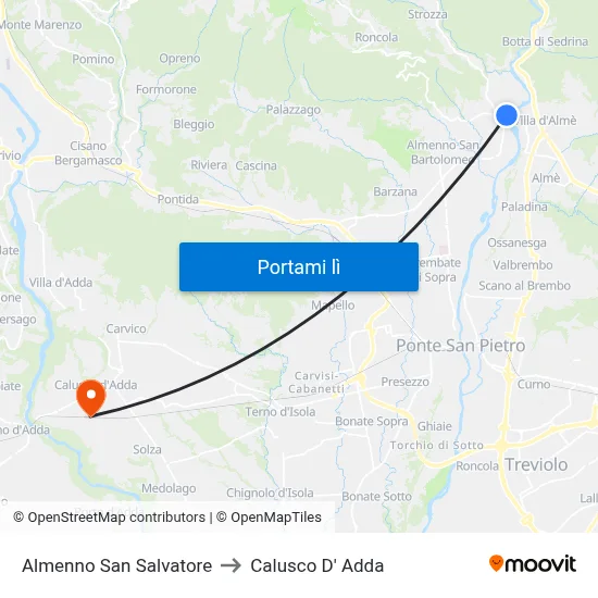 Almenno San Salvatore to Calusco D' Adda map