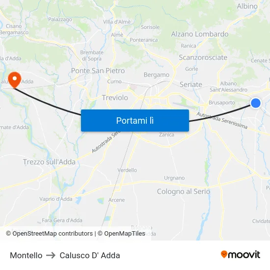 Montello to Calusco D' Adda map