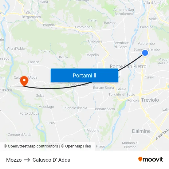 Mozzo to Calusco D' Adda map